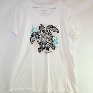Del Sol Cozumel Color Change Sea Turtle Hibiscus White T-Shirt Womens‎ XL
